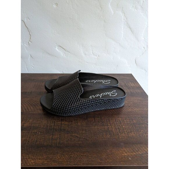 Skechers Plastic Black Waffle Design Open Toe Wedge Sandals Shoes - Size 10 - Picture 2 of 7